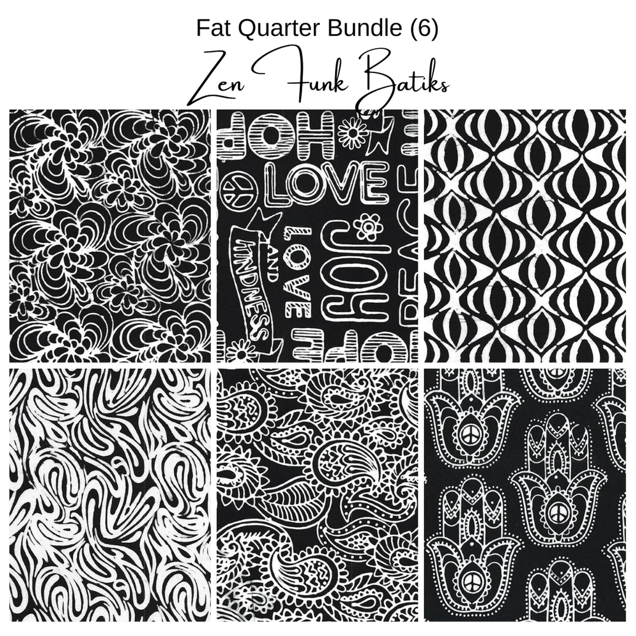 Fat Quarter Bundle (6) Zen Funk B&W