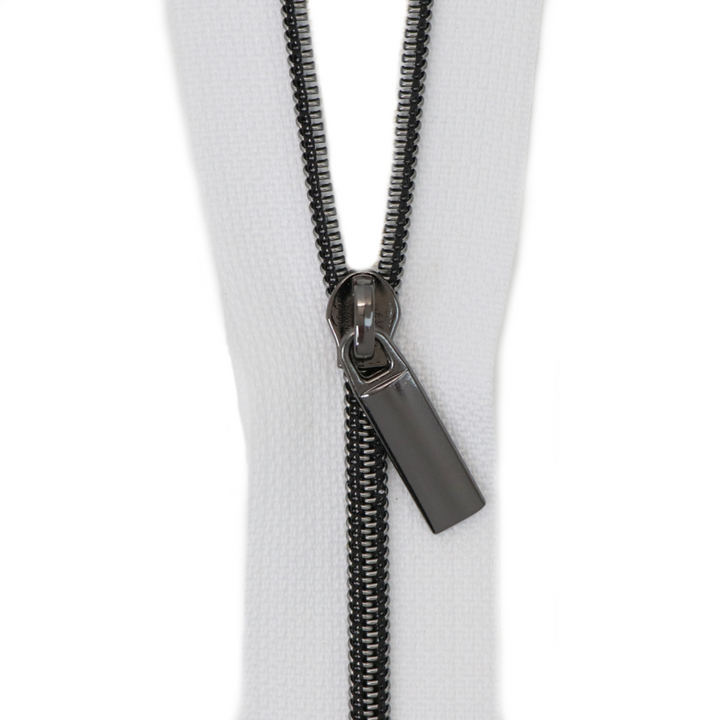 White Nylon Coil Zipper #3 - Gunmetal Finish