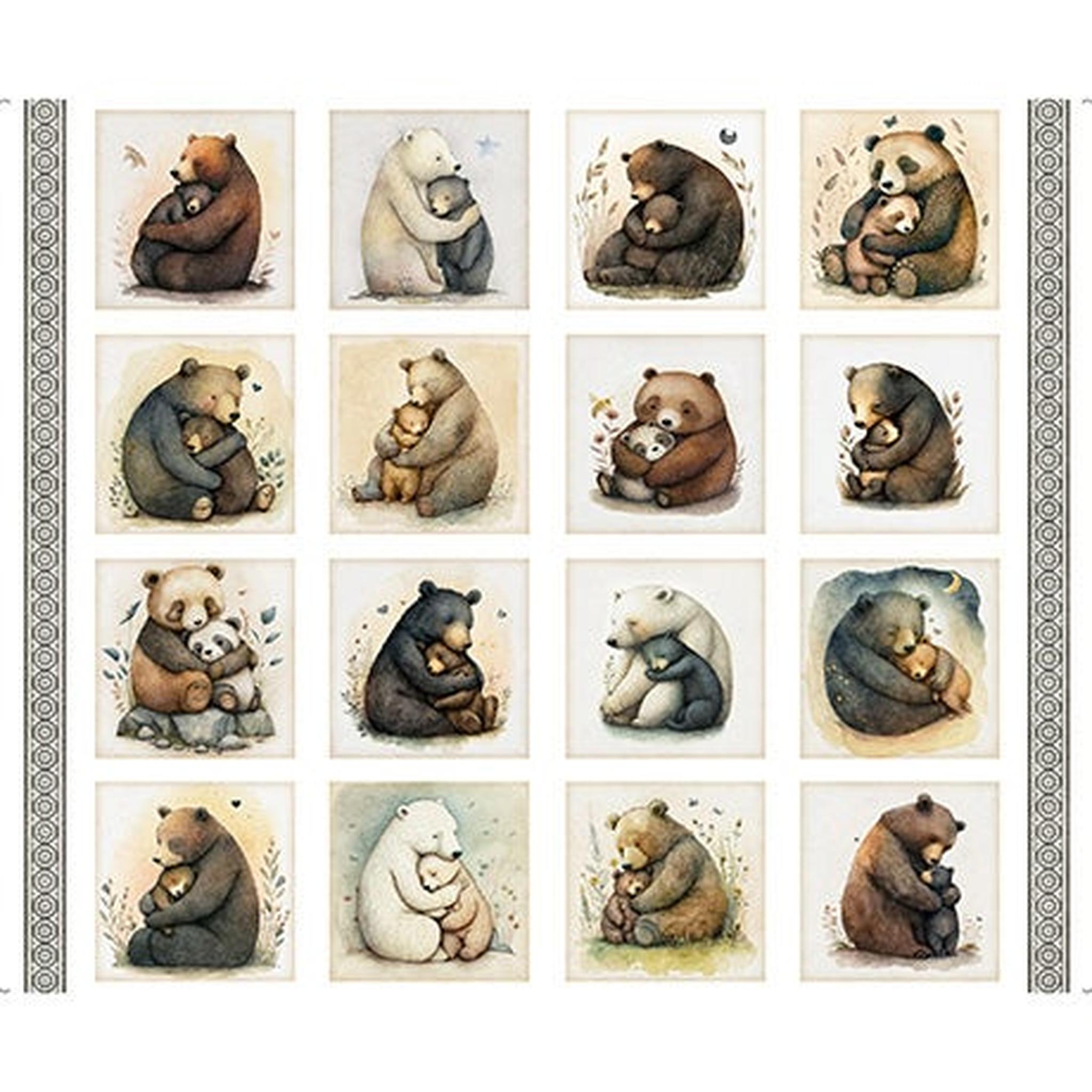 QT Bear Hugs - Bear Picture Patches - White Panel (36" x 43")