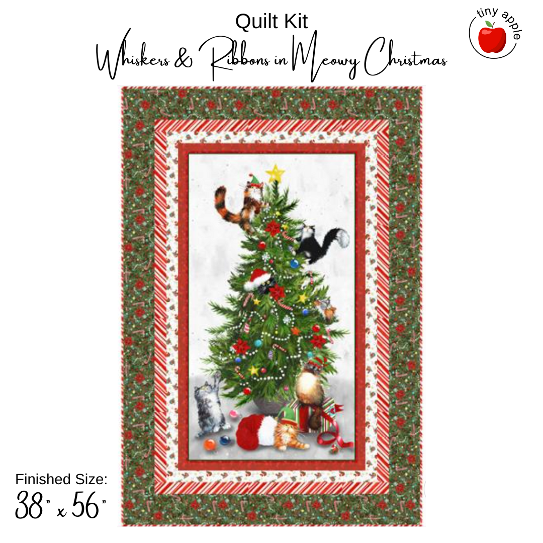 Kit: Whiskers and Ribbons Quilt in Meowy Christmas (38" x 56")