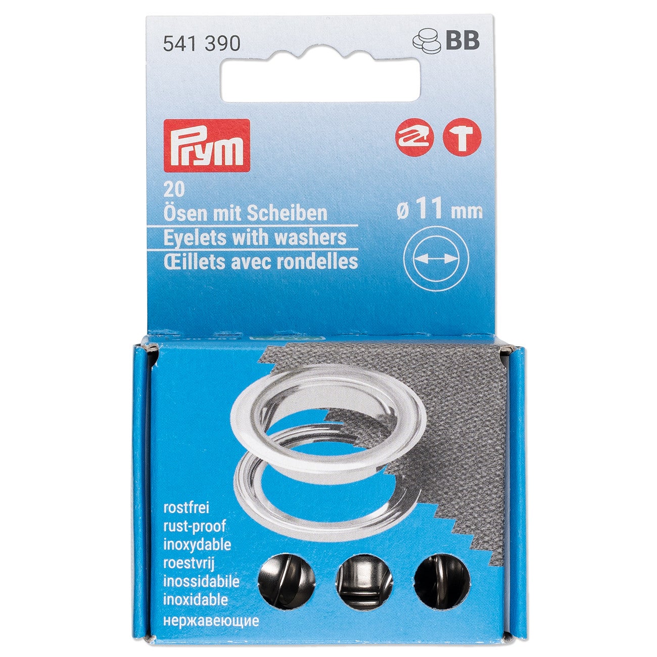 Prym Eyelets with washers 11mm silver 20pc