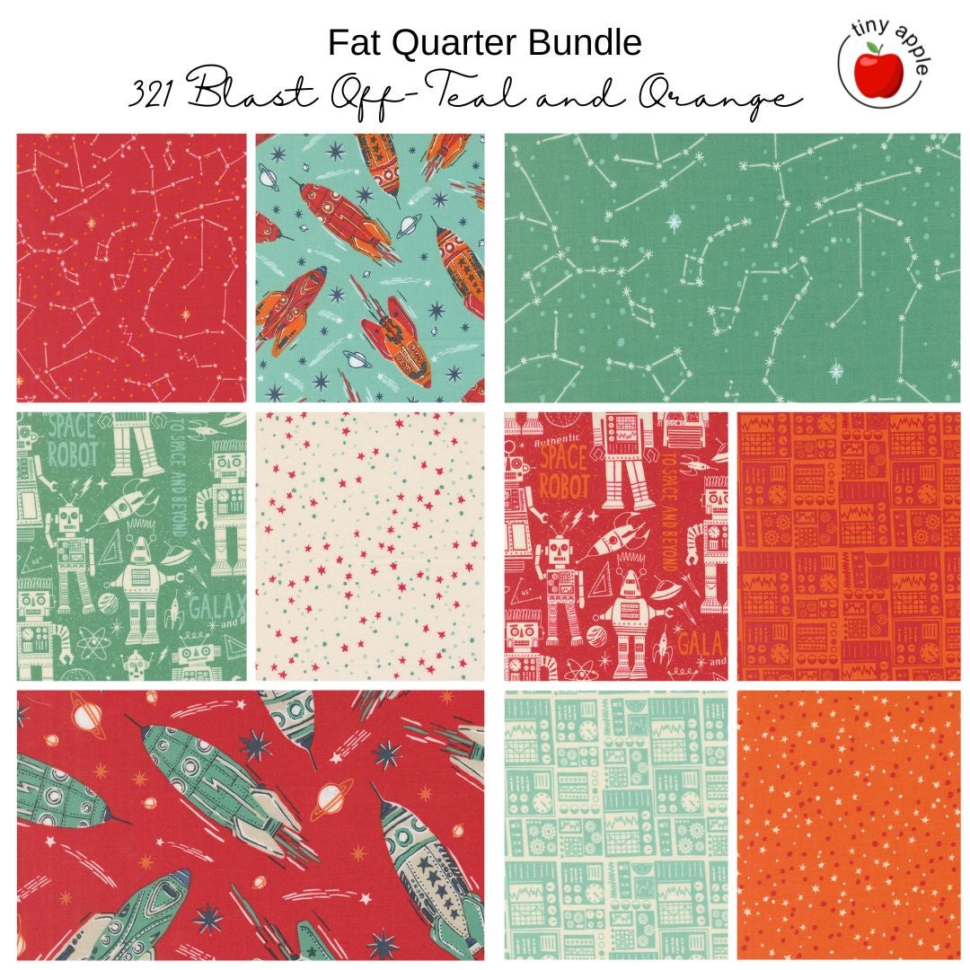 Fat Quarter Bundle (10) - 321 Blast Off - Teal and Orange