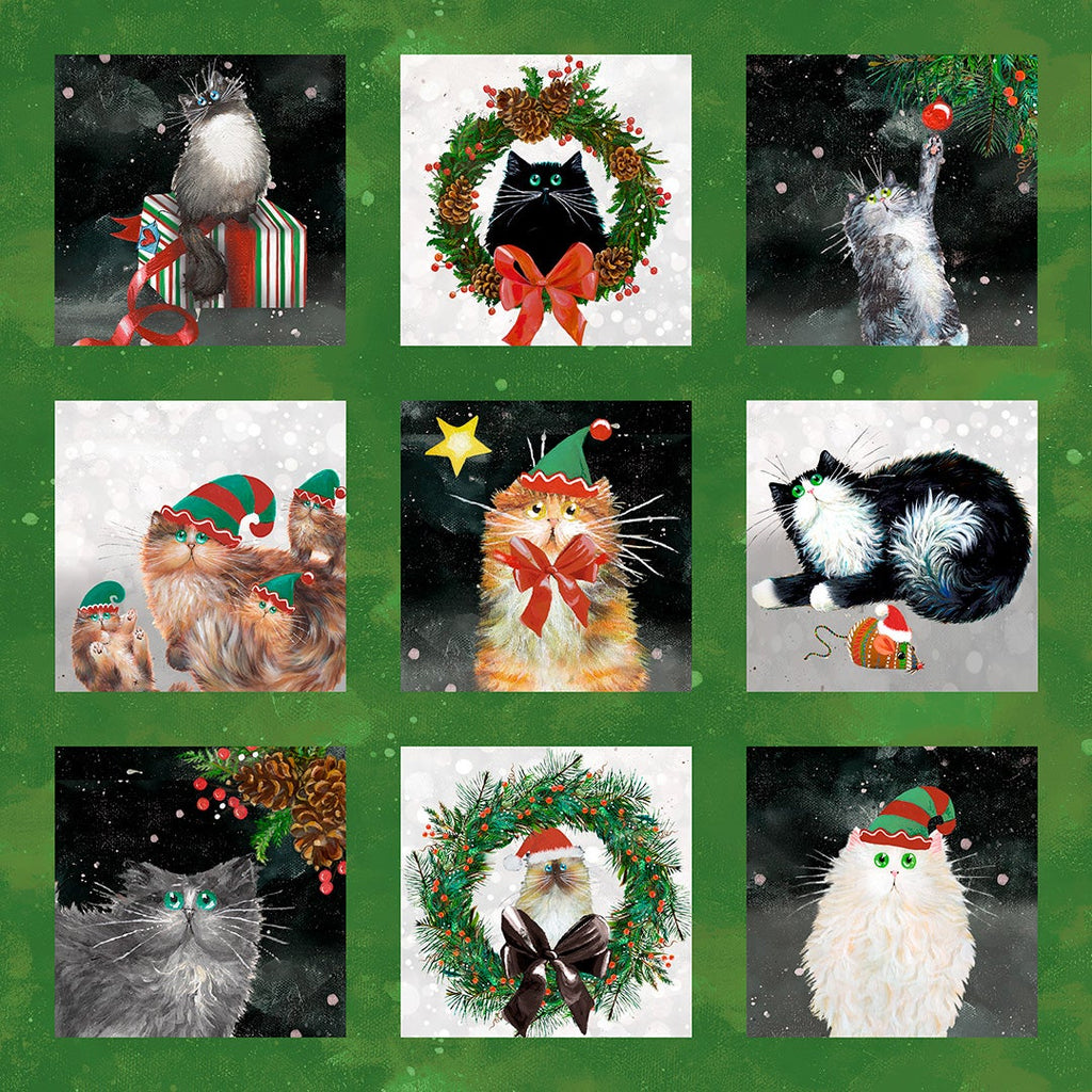 Meowy Christmas Panel - Festive Felines (24" x 42")