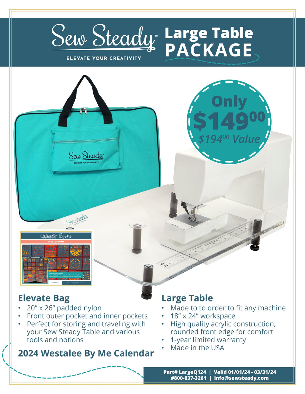 Sew Steady Basic Large Table 18" x 24"  Delivers 5 Weeks