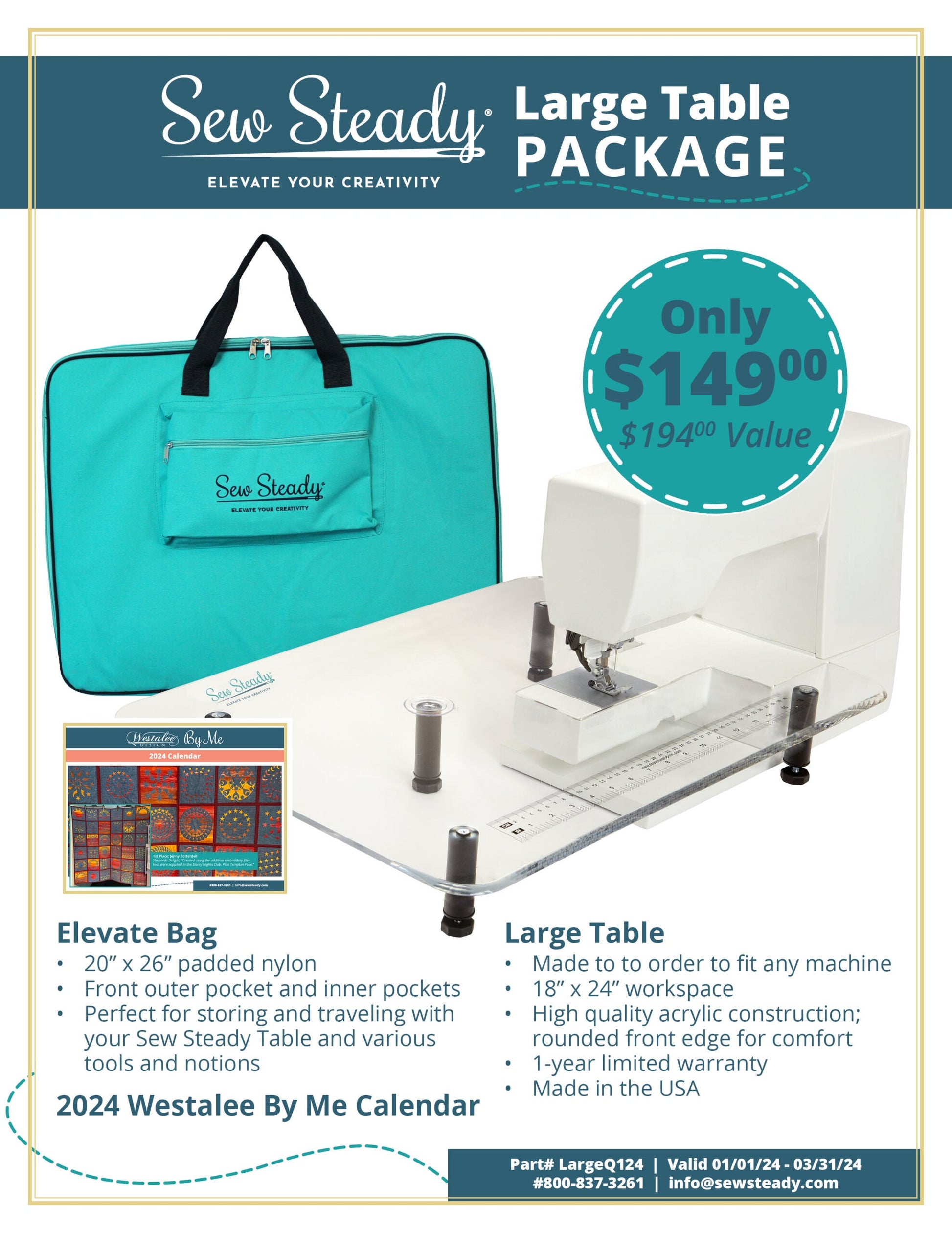 Sew Steady Basic Large Table 18" x 24"  Delivers 5 Weeks