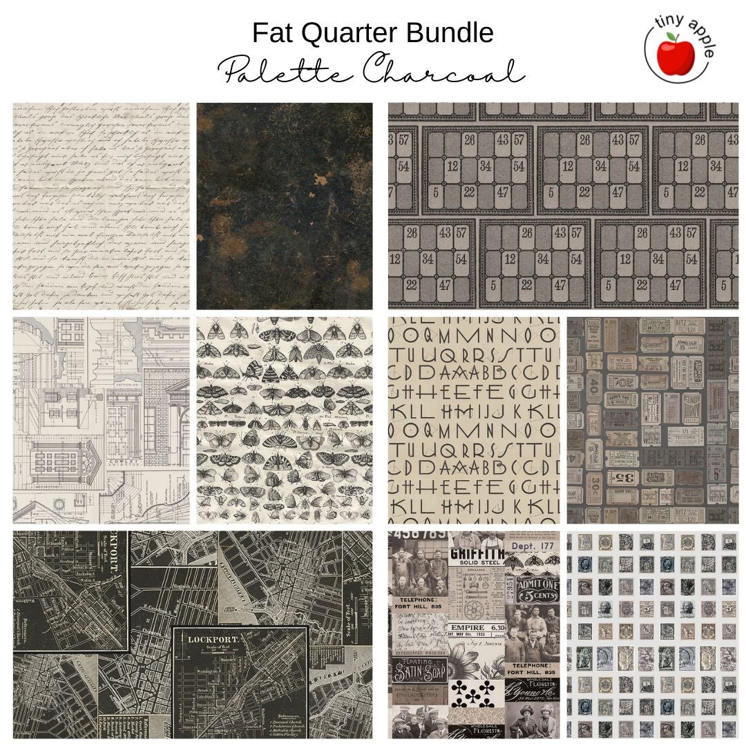 Fat Quarter Bundle (10) - Palette Charcoal by Tim Holtz