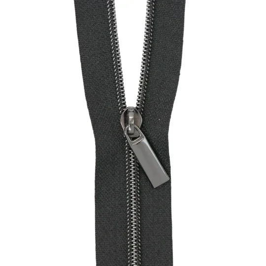 Black Nylon Coil Zipper #3 - Gunmetal finish