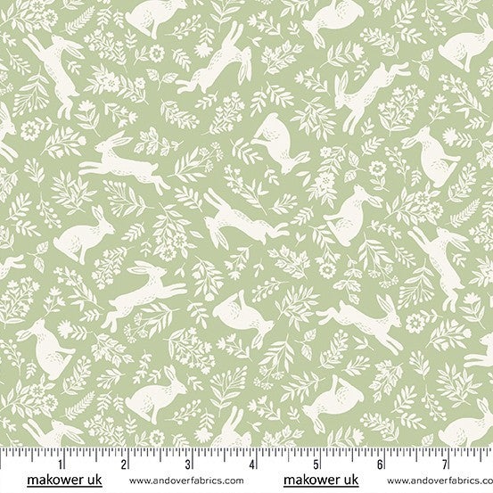 Foxwood by Makower UK - Bounding Bunnies Green