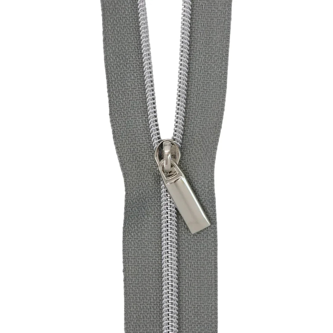 Grey Nylon Coil Zipper #3 - Nickel Finish