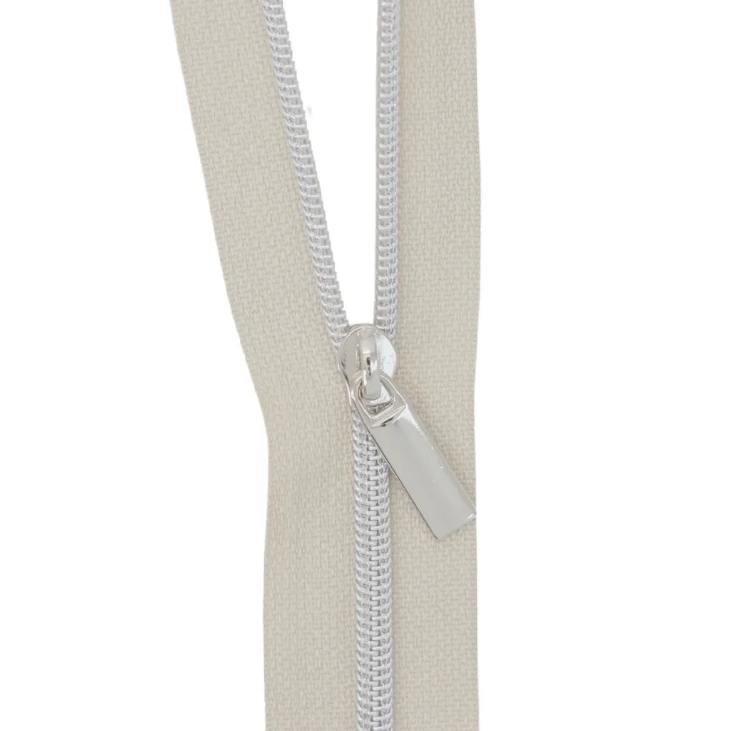 Beige Nylon Coil Zipper #3 - Nickel Finish