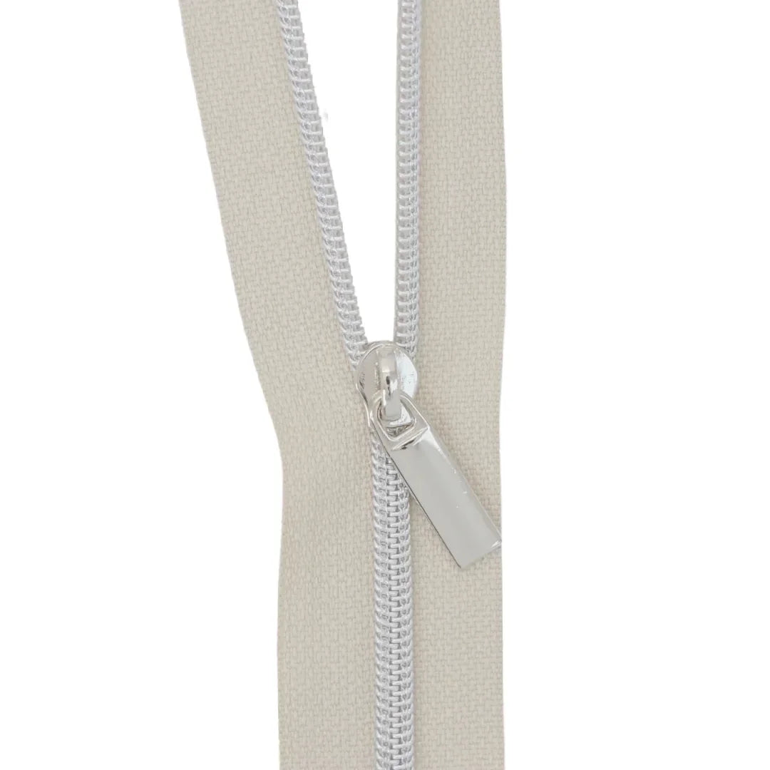 Beige Nylon Coil Zipper #3 - Nickel Finish