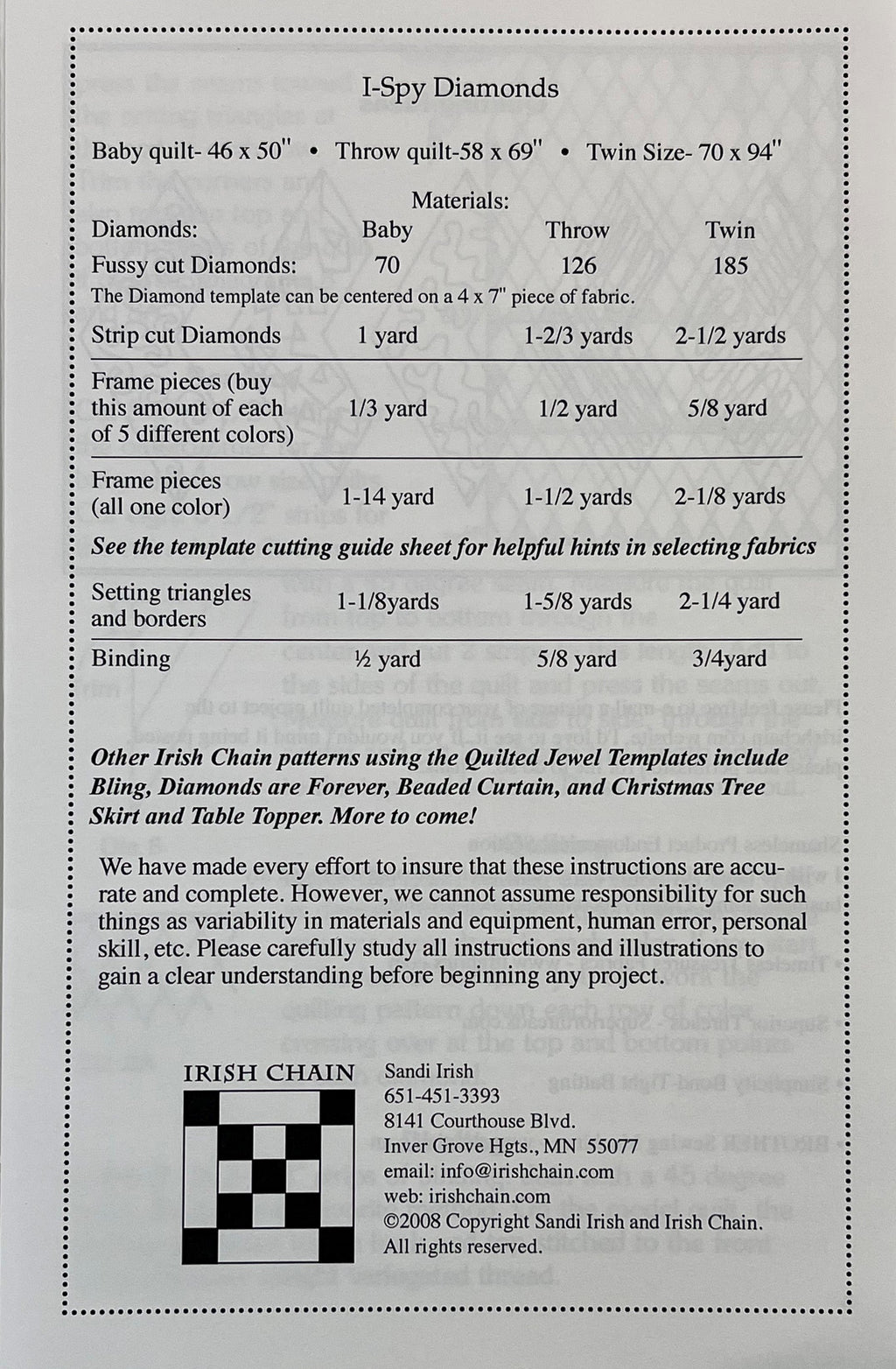 Pattern: I Spy Diamonds (includes template)